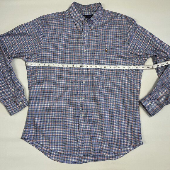 Ralph Lauren Shirt Men's XL Slim Fit Stretch Oxford Blue Red Plaid Flesh Pony - Picture 6 of 11